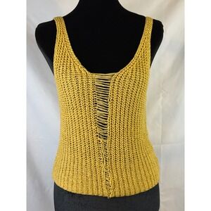 Moon & Madison Womens Mustard Yellow Knit Tank Top Ladder Cutout Size Small